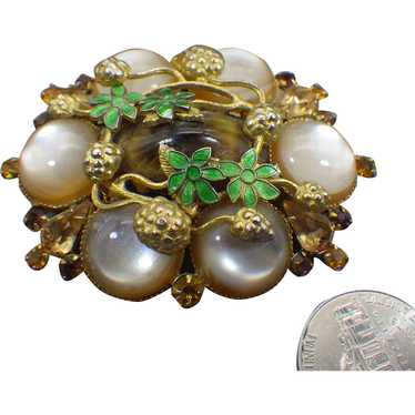 Unique Vintage Mixed Materials Brooch, Enamel, Rh… - image 1