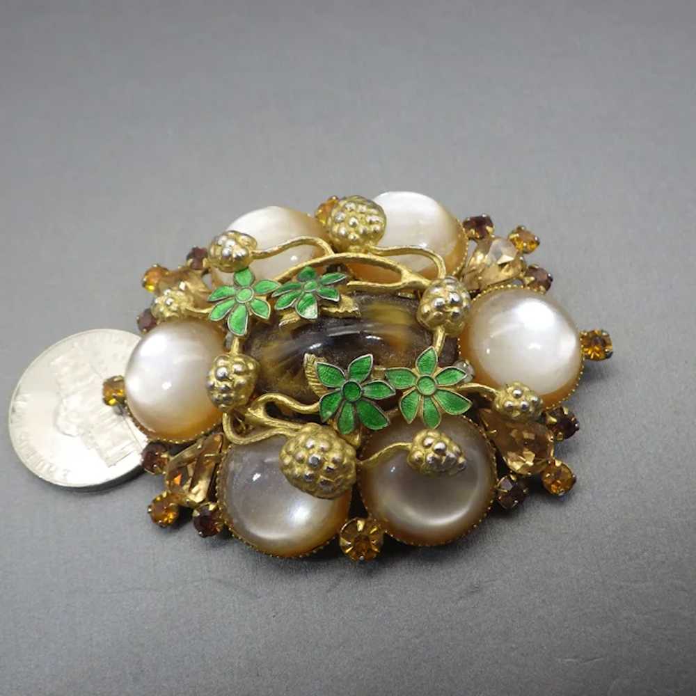 Unique Vintage Mixed Materials Brooch, Enamel, Rh… - image 4