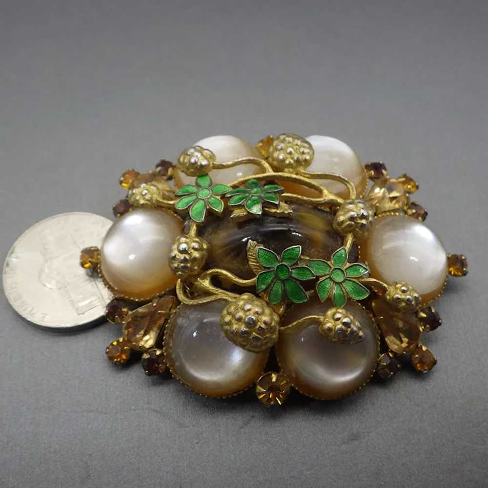 Unique Vintage Mixed Materials Brooch, Enamel, Rh… - image 5