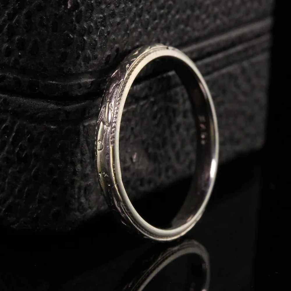 Antique Art Deco 18K White Gold Engraved Wedding … - image 2