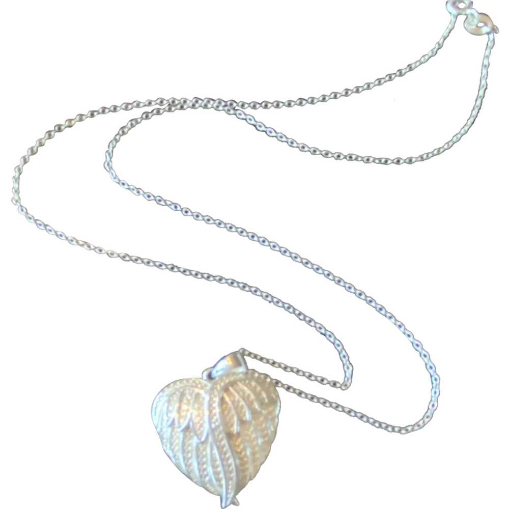 Sterling Silver Angel Wing Heart Necklace - image 1