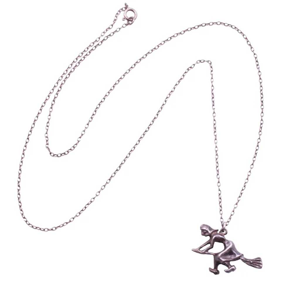 Necklace Sterling Silver Witch Flying on a Broom … - image 2