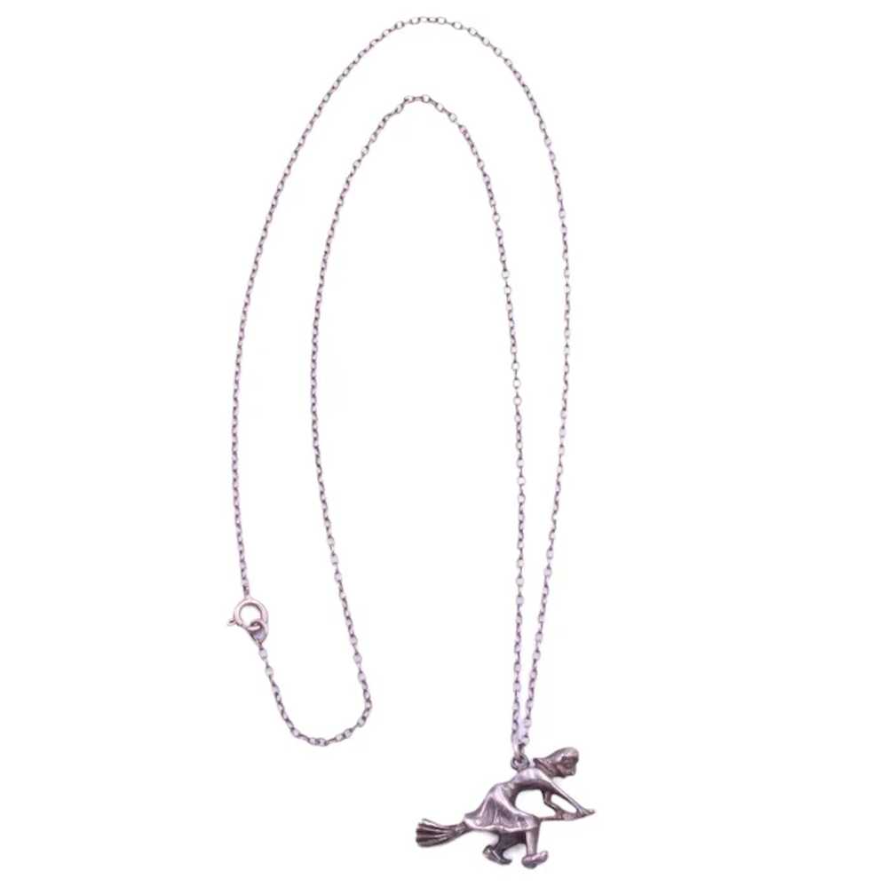 Necklace Sterling Silver Witch Flying on a Broom … - image 3