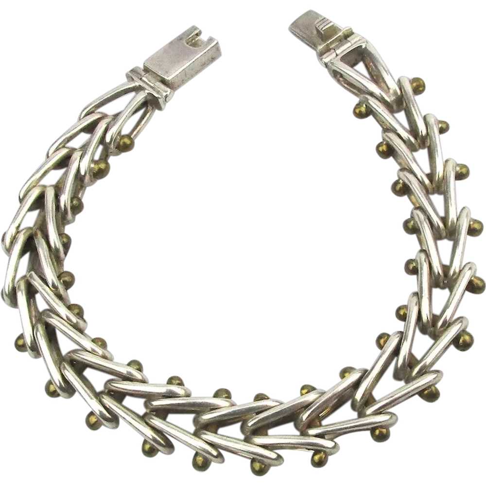 Taxco Sterling Silver Heavy ~V~ Link Chain Bracel… - image 1