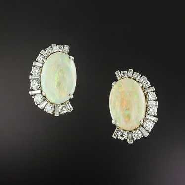 Vintage Opal and Diamond Clip Earrings By Raymond… - image 1