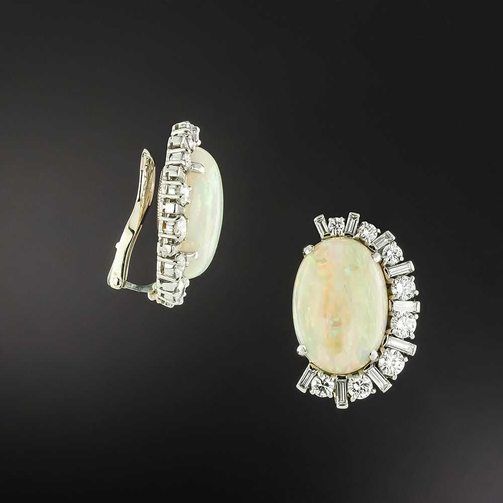 Vintage Opal and Diamond Clip Earrings By Raymond… - image 2