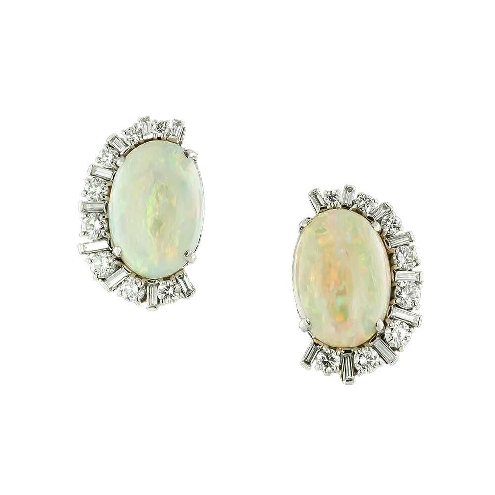 Vintage Opal and Diamond Clip Earrings By Raymond… - image 4