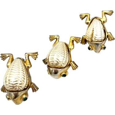 Pearl Belly Frog Family Brooches - image 1