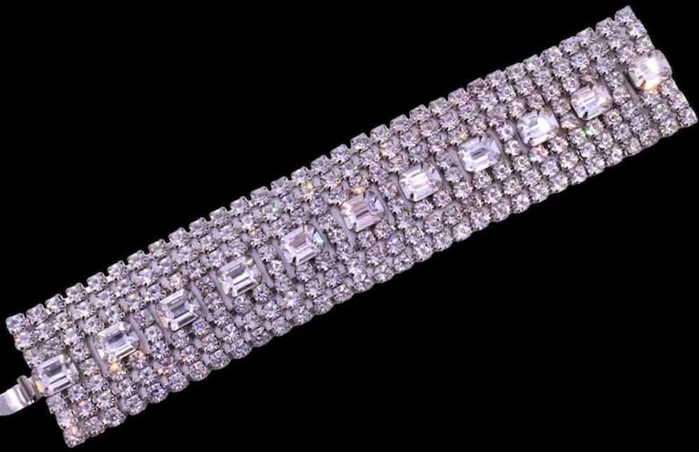 Bracelet Signed Weiss Rhinestone Wide 8 Row State… - image 10