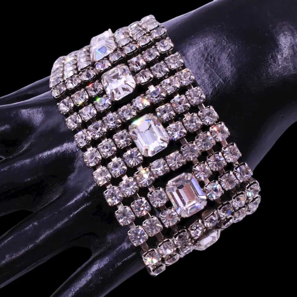 Bracelet Signed Weiss Rhinestone Wide 8 Row State… - image 12