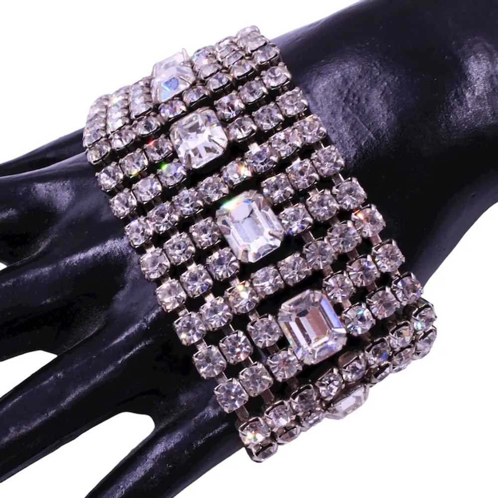 Bracelet Signed Weiss Rhinestone Wide 8 Row State… - image 5