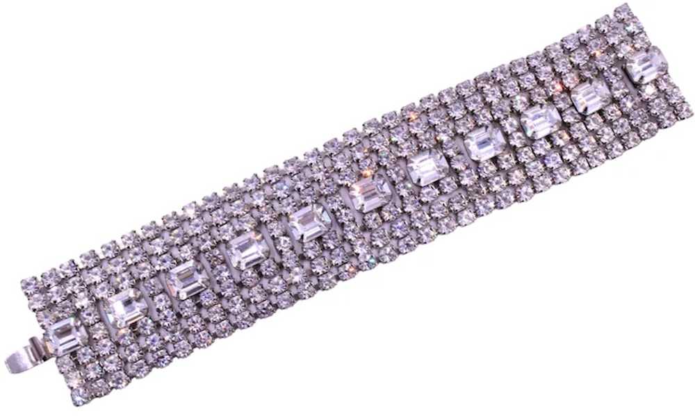 Bracelet Signed Weiss Rhinestone Wide 8 Row State… - image 6