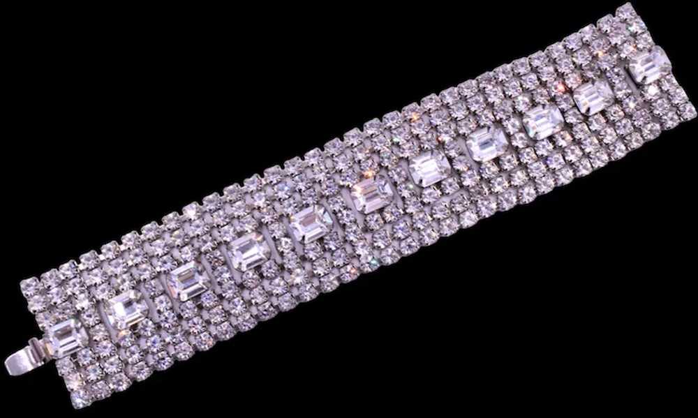 Bracelet Signed Weiss Rhinestone Wide 8 Row State… - image 7