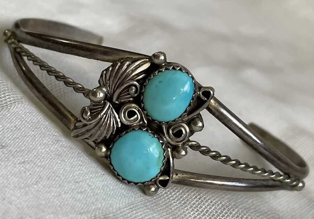Vintage Navajo Sterling Silver Blue Turquoise Cuf… - image 4