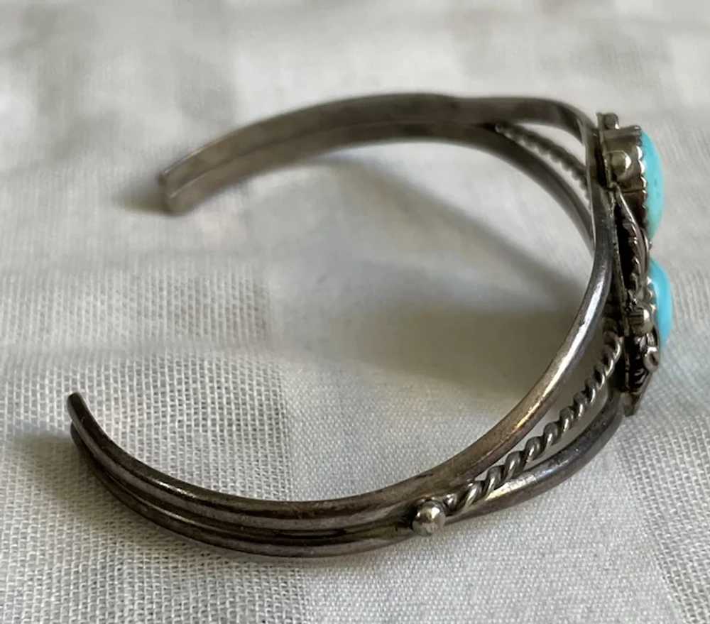Vintage Navajo Sterling Silver Blue Turquoise Cuf… - image 5