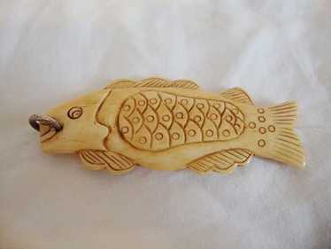 Antique Hand  carved Fish bone Pendant - image 1