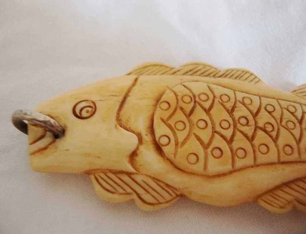 Antique Hand  carved Fish bone Pendant - image 2