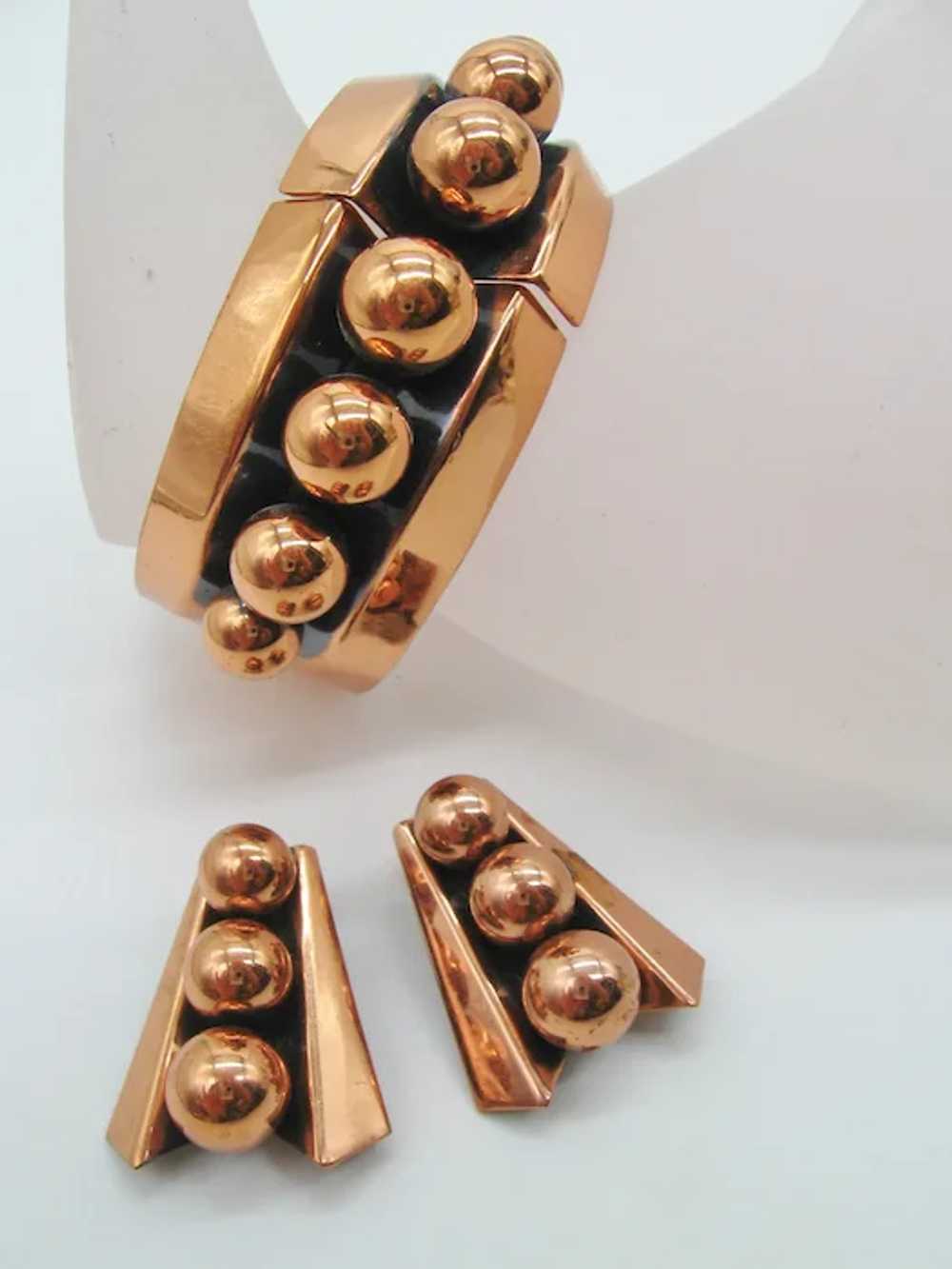 Vintage Mid Century Renoir Copper Cuff and Earrin… - image 2