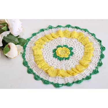 Vintage 1960s Crochet Doily in Yellow, Green and W