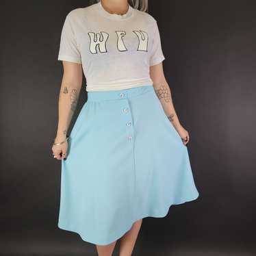 60s/70s Solid Baby Blue A-Line Skirt - image 1