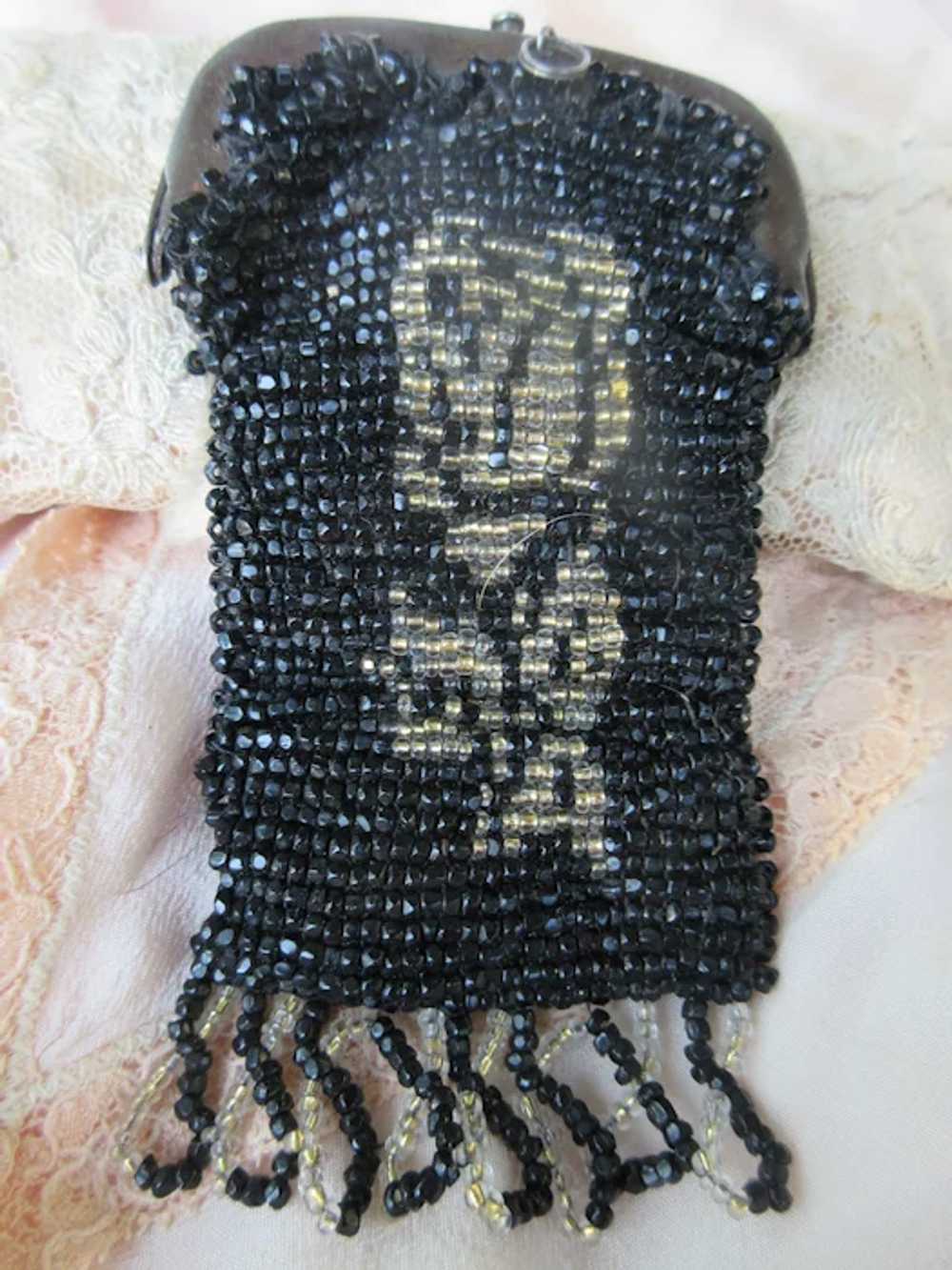 Antique Victorian Beaded Bag Anchor and Rose - image 2