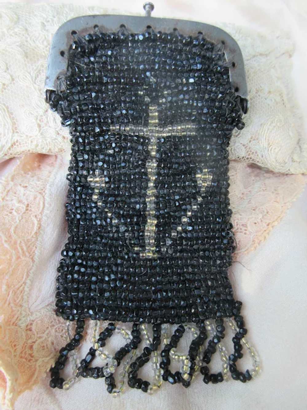 Antique Victorian Beaded Bag Anchor and Rose - image 3