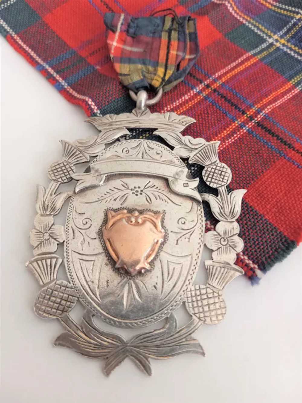 HUGE Scottish HM Silver Medal/Thistles c1924 - image 2