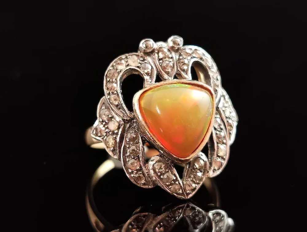 Antique Opal and Rose cut diamond ring, 9k gold a… - image 11