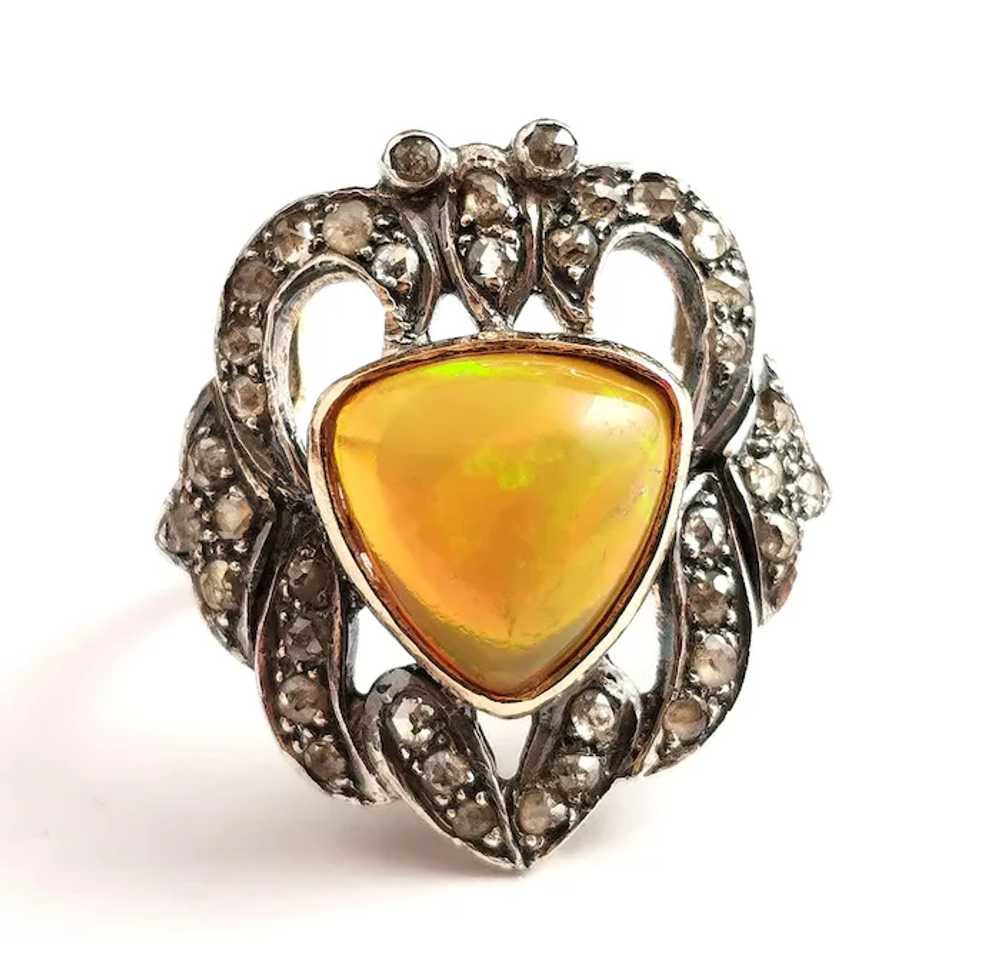 Antique Opal and Rose cut diamond ring, 9k gold a… - image 12