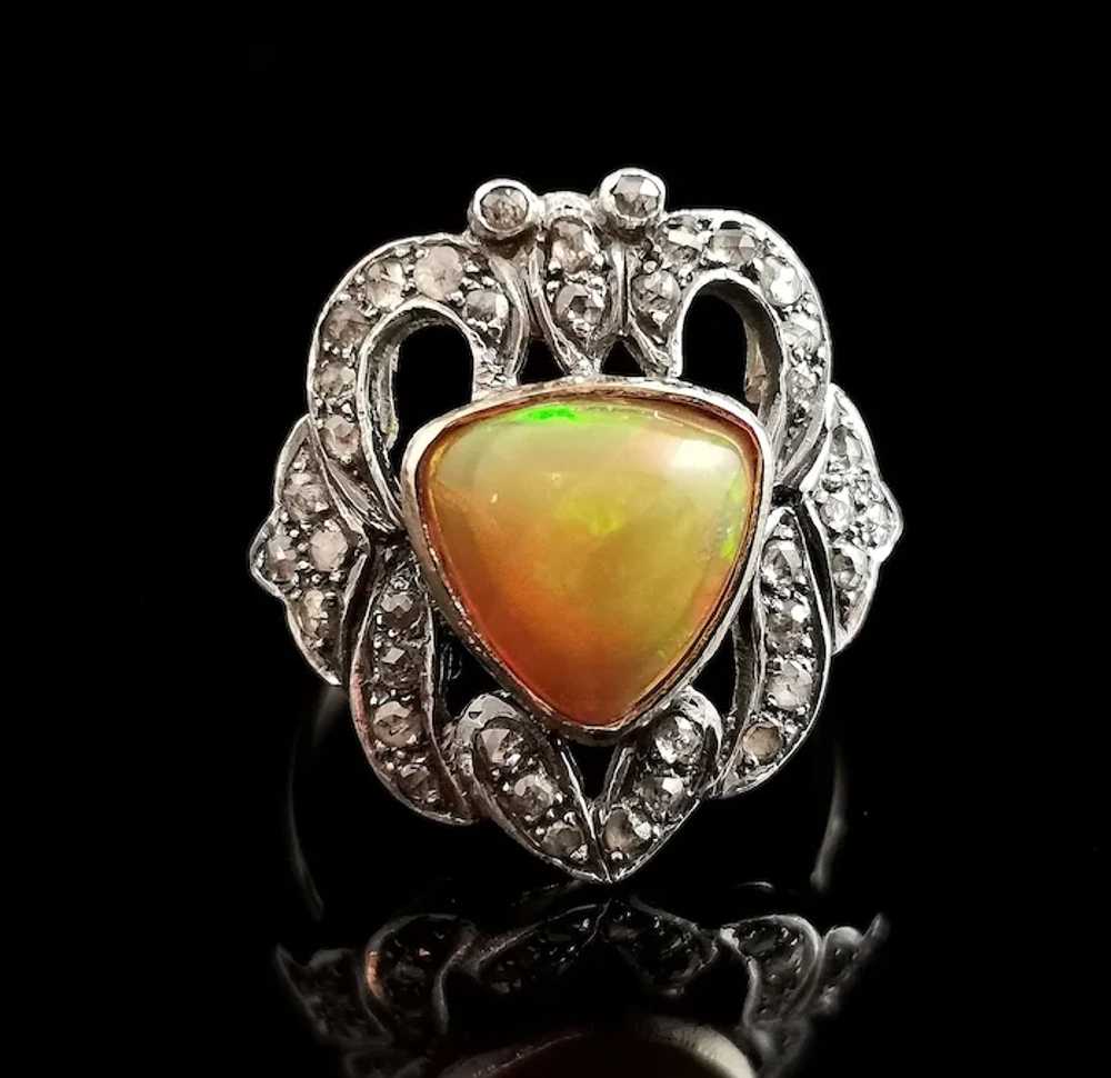 Antique Opal and Rose cut diamond ring, 9k gold a… - image 2