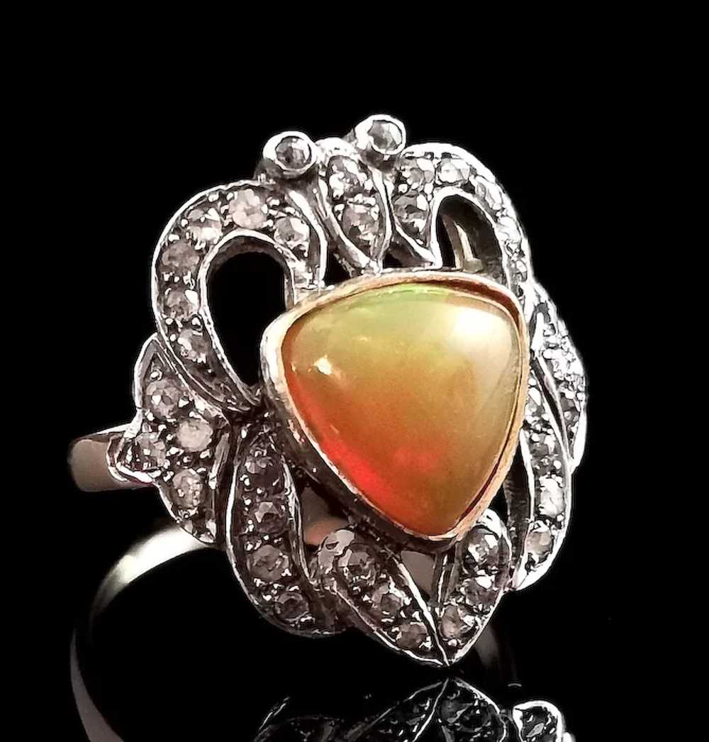 Antique Opal and Rose cut diamond ring, 9k gold a… - image 3