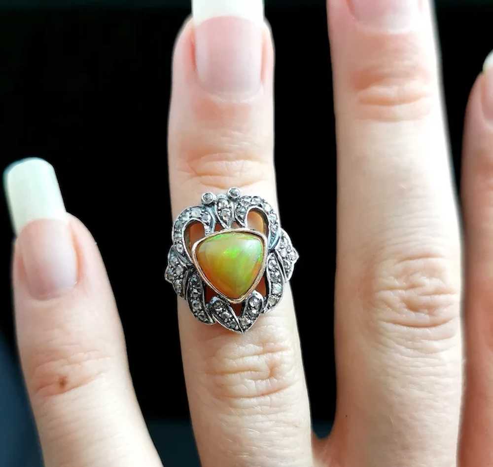 Antique Opal and Rose cut diamond ring, 9k gold a… - image 9