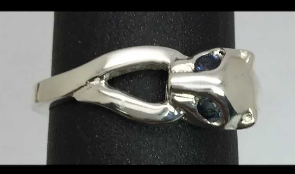 14k Blue Sapphire Cat Ring, free resize - image 3