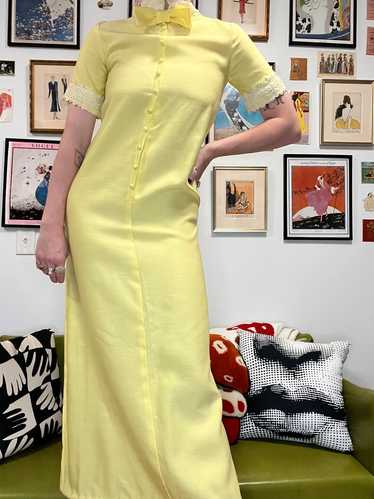Butter Yellow Cotton Maxi with Lace, Button, and … - image 1