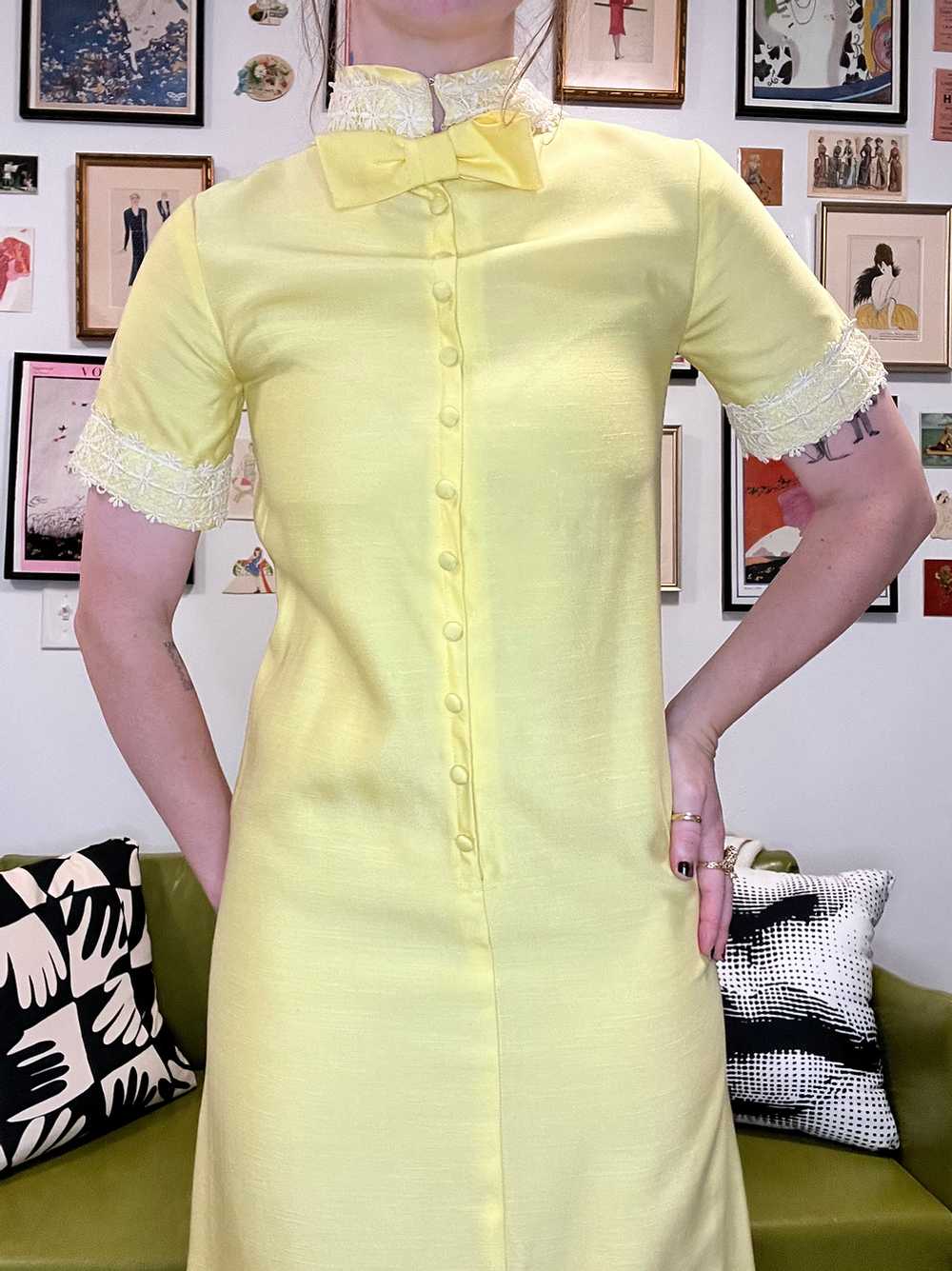 Butter Yellow Cotton Maxi with Lace, Button, and … - image 2