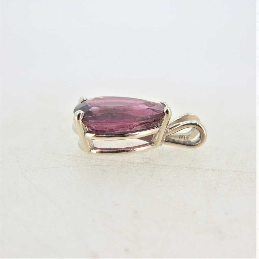 14K White Gold Pear Shaped Pink Tourmaline Pendant - image 5