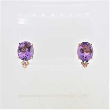 14K Yellow Gold Oval Faceted Amethyst Diamond Acc… - image 1