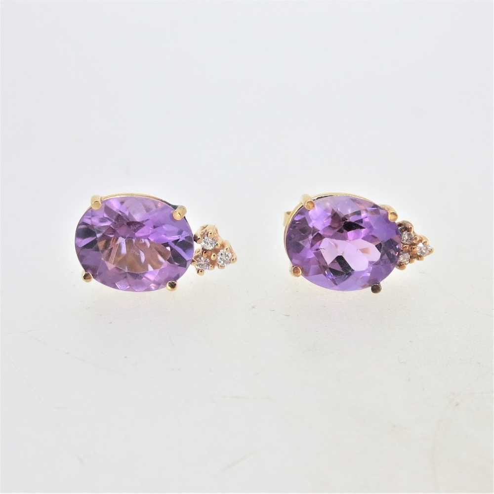 14K Yellow Gold Oval Faceted Amethyst Diamond Acc… - image 3