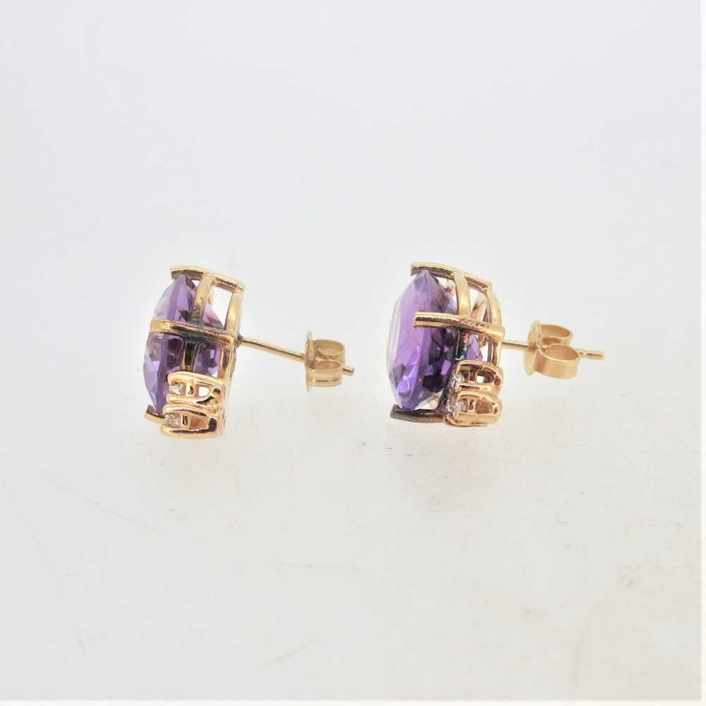 14K Yellow Gold Oval Faceted Amethyst Diamond Acc… - image 4