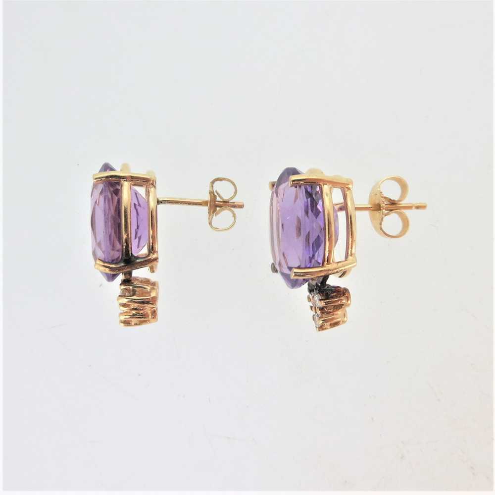 14K Yellow Gold Oval Faceted Amethyst Diamond Acc… - image 5