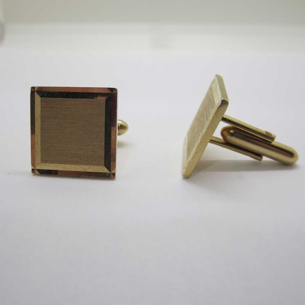 Square Gold tone Cufflinks and Tie tack - image 2