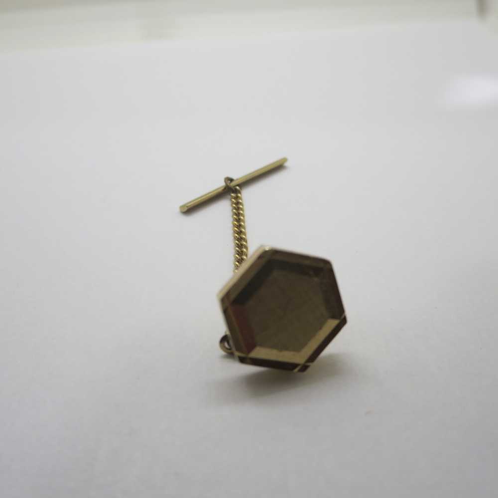 Square Gold tone Cufflinks and Tie tack - image 3