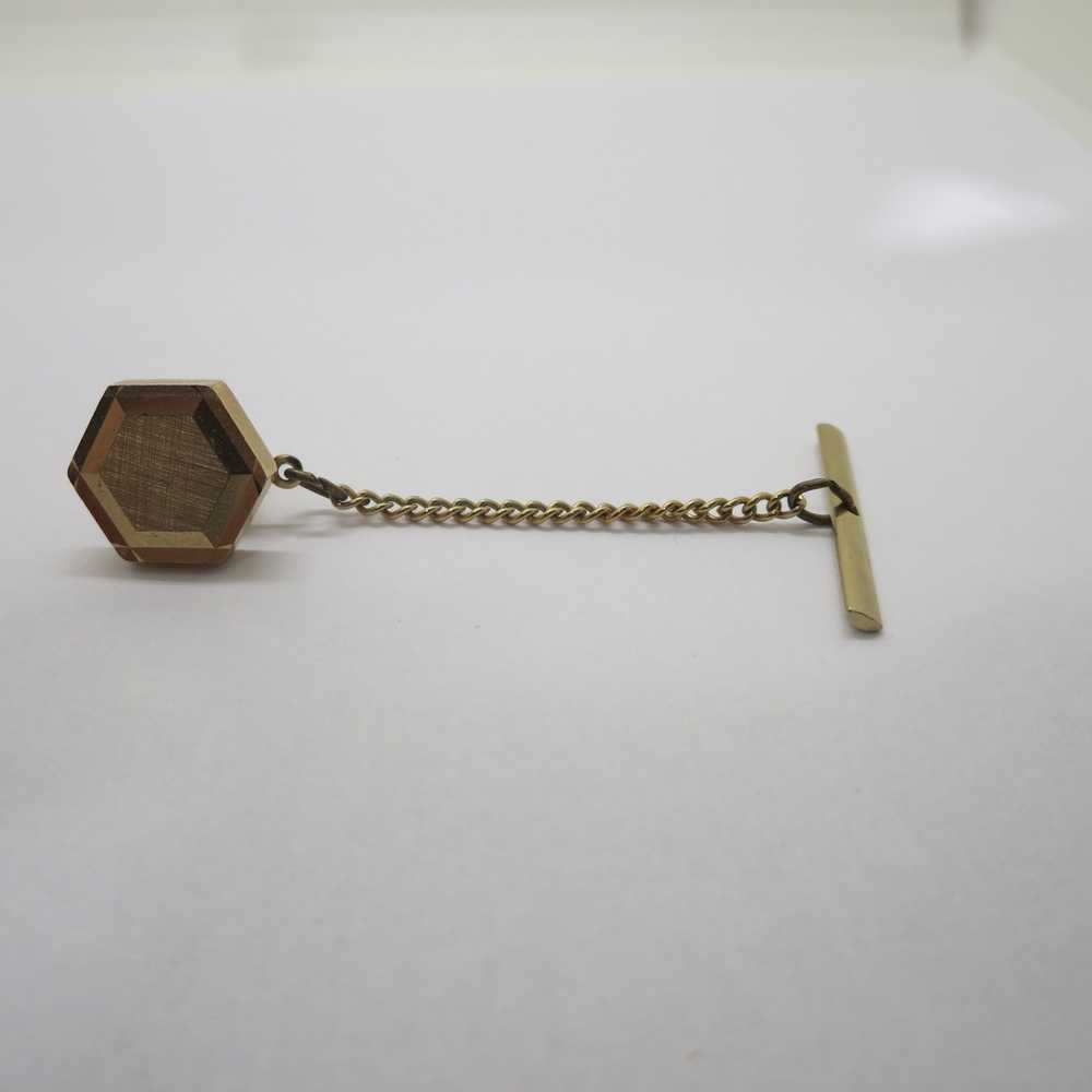 Square Gold tone Cufflinks and Tie tack - image 4