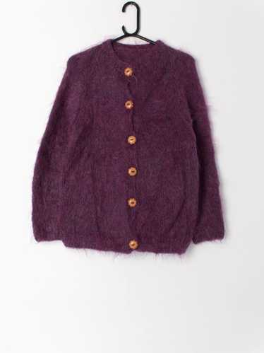 Vintage purple mohair cardigan with hand painted … - image 1