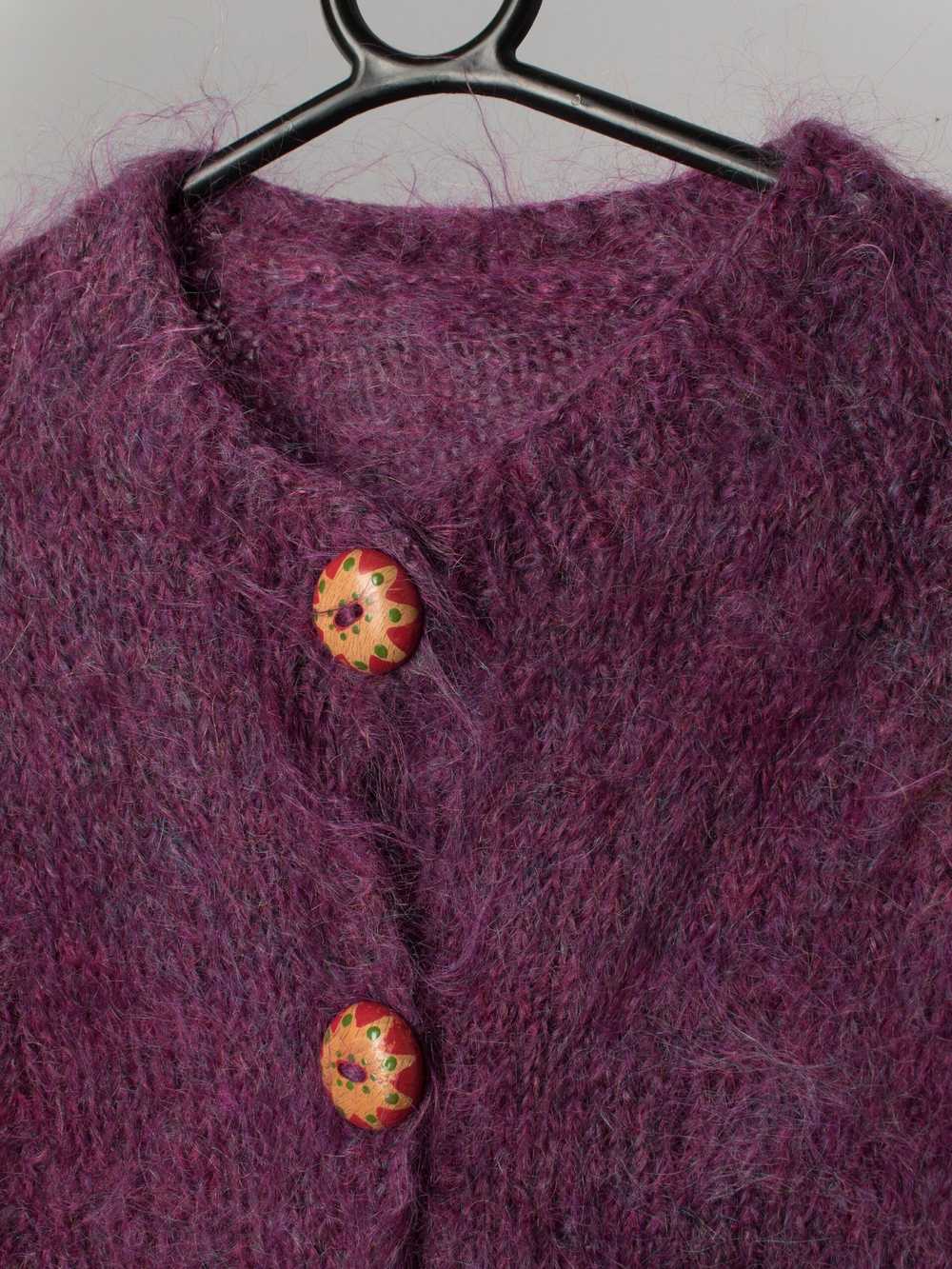 Vintage purple mohair cardigan with hand painted … - image 2