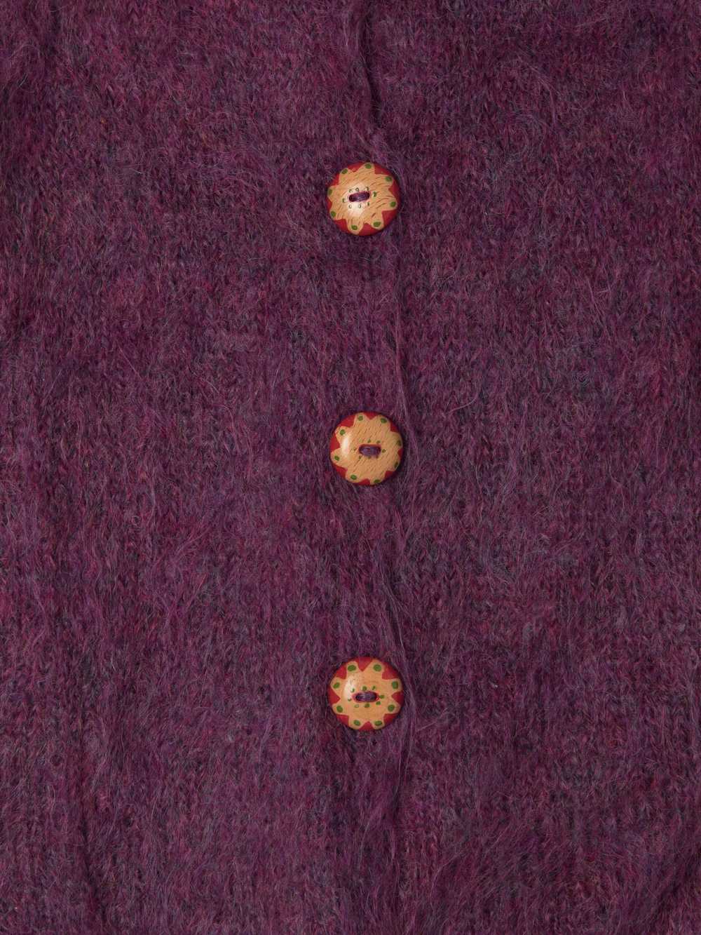 Vintage purple mohair cardigan with hand painted … - image 3