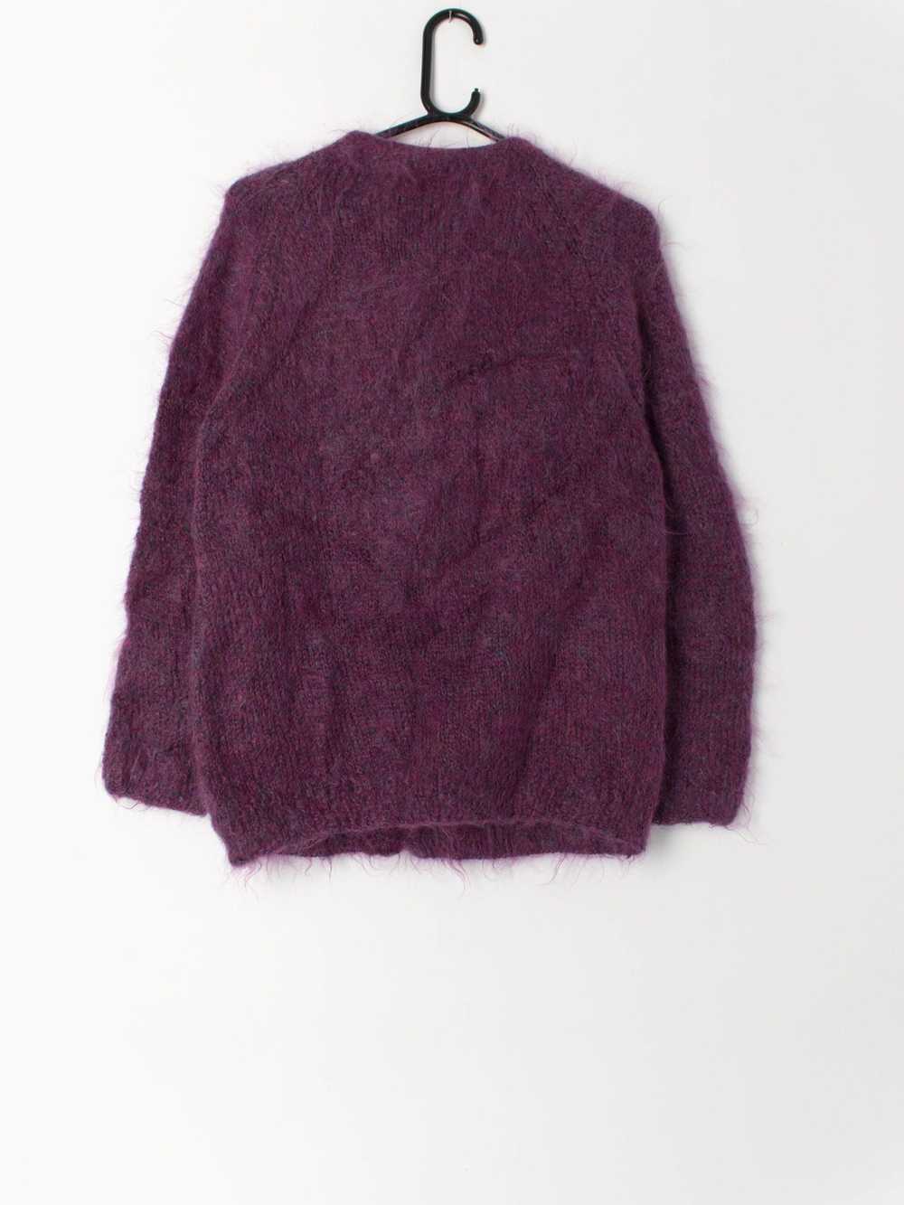 Vintage purple mohair cardigan with hand painted … - image 4