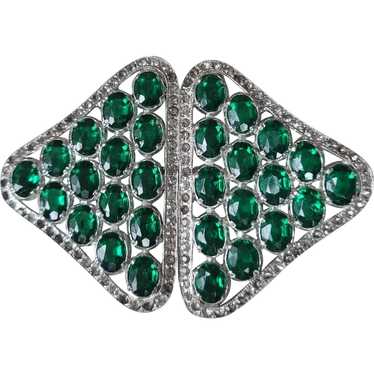 Art Deco Emerald Green Paste Rhinestone Belt Buckl