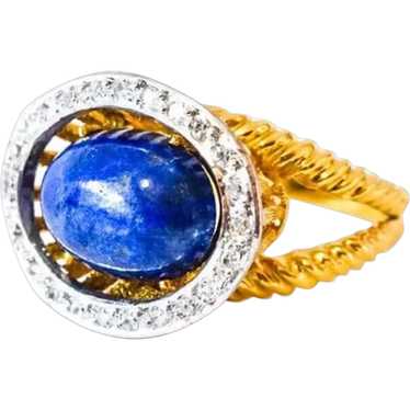 Estate 18K Lapis Lazuli Diamond Ring - image 1