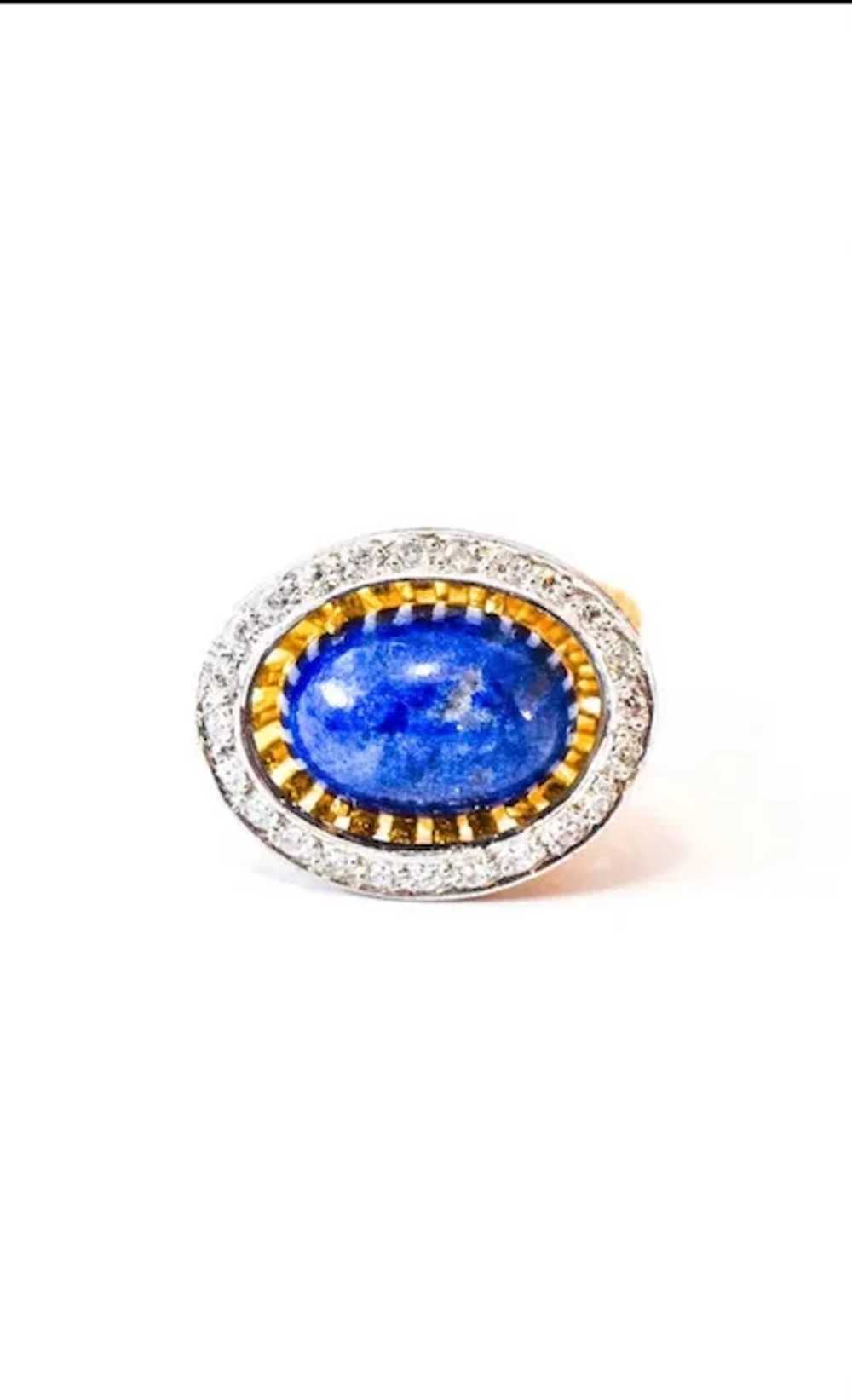 Estate 18K Lapis Lazuli Diamond Ring - image 2